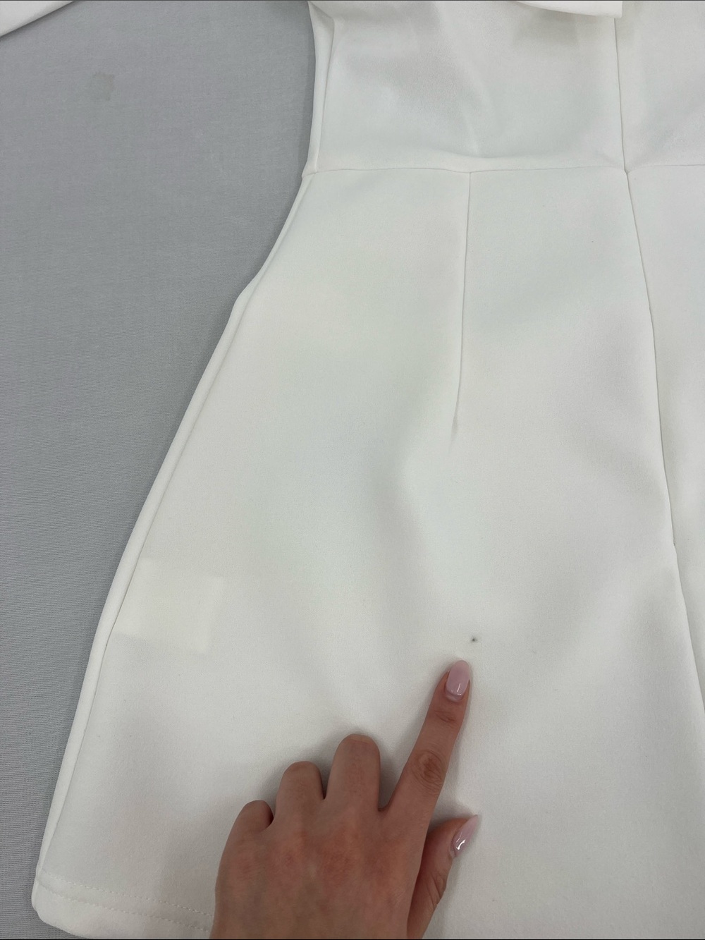 White Off Shoulder tailored Long Sleeve Mini Dress bridal coquette grad Dress S - Picture 13 of 13